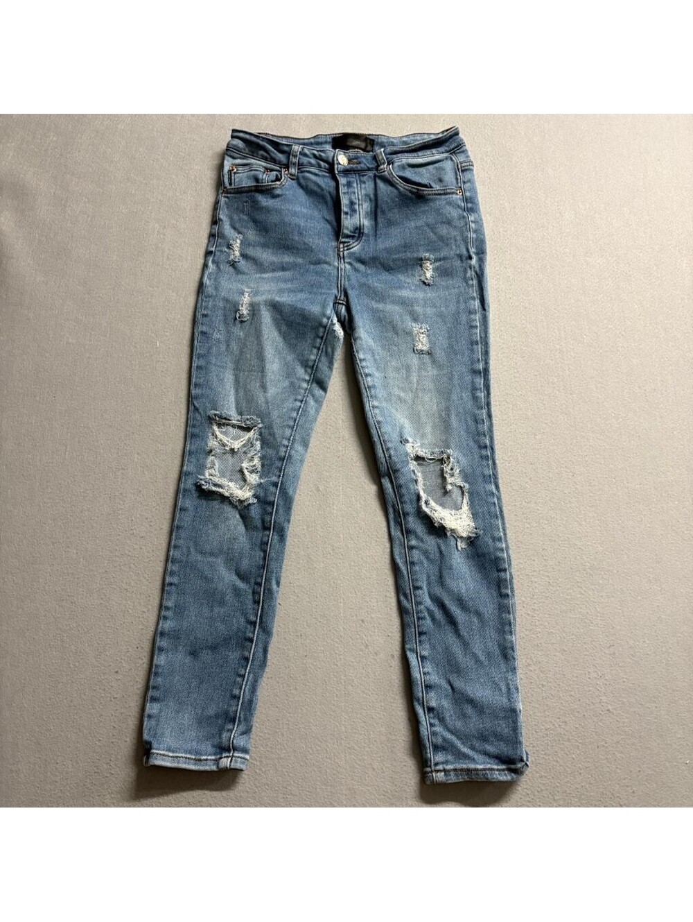 Monkey Ride Jeans Womens 9/29 Distressed Ripped Skinny Blue Denim Cropped